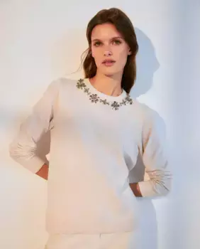 Женский свитер с круглым вырезом и аппликациями Woman El Corte Ingls, цвет Crudo