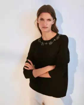 Женский свитер с круглым вырезом и аппликациями Woman El Corte Ingls, черный