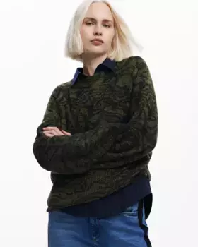 Женский свитер с круглым вырезом и арт-принтом Desigual, зеленый