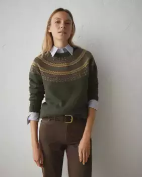 Женский свитер с круглым вырезом и ажурной вышивкой Lloyd's, хаки