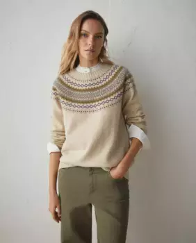 Женский свитер с круглым вырезом и ажурной вышивкой Lloyd's, бежевый