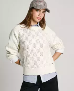 Женский свитер с круглым вырезом и ажурными деталями Pepe Jeans, кремовый