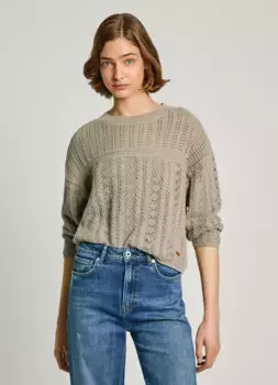 Женский свитер с круглым вырезом и ажурными деталями Pepe Jeans, зеленый