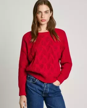 Женский свитер с круглым вырезом и ажурными деталями Pepe Jeans, красный