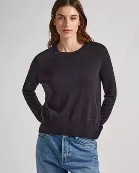 Женский свитер с круглым вырезом и ажурными деталями Pepe Jeans, черный