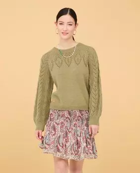 Женский свитер с круглым вырезом и ажуром Nud, светло-зеленый