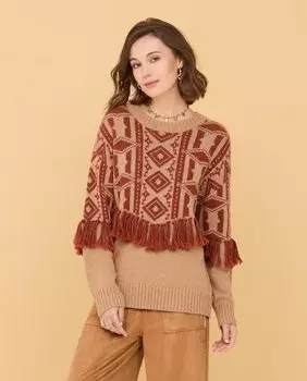 Женский свитер с круглым вырезом и бахромой Nud, красный