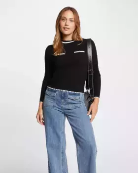 Женский свитер с круглым вырезом и контрастами Morgan, черный