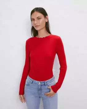 Женский свитер с круглым вырезом и отделкой фестонами Easy Wear, красный