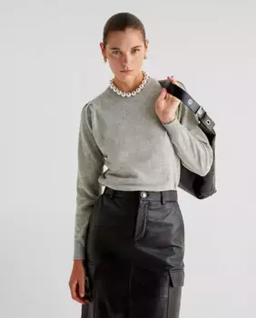 Женский свитер с круглым вырезом и плиссировкой на плечах Scalpers, серый