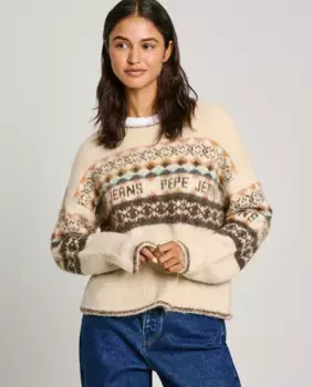 Женский свитер с круглым вырезом и принтом Fairisle Pepe Jeans, цвет Crudo