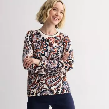Женский свитер с круглым вырезом и принтом Croft & Barrow, цвет ivory vivid paisley