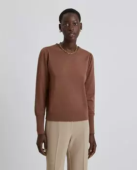 Женский свитер с круглым вырезом и присборенными рукавами Simorra, коричневый