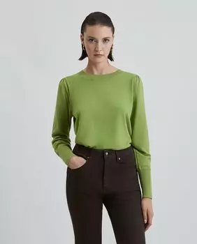 Женский свитер с круглым вырезом и присборенными рукавами Simorra, зеленый