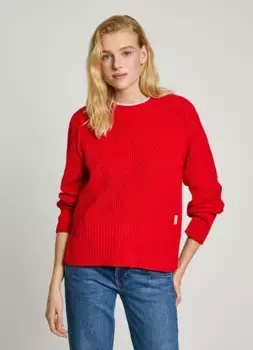 Женский свитер с круглым вырезом и ребристыми деталями Pepe Jeans, красный