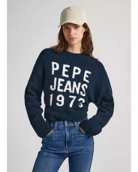Женский свитер с круглым вырезом и вышитым логотипом 1983 года Pepe Jeans, темно-синий