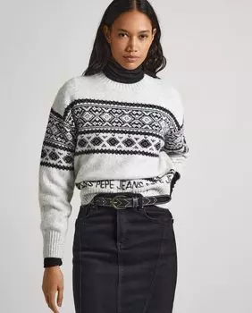 Женский свитер с круглым вырезом и жаккардовым принтом Pepe Jeans, белый