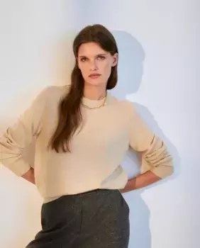 Женский свитер с круглым вырезом из 100% кашемира Woman El Corte Ingls, цвет 730 Camel