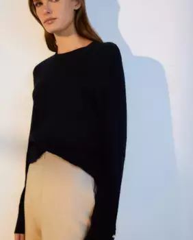 Женский свитер с круглым вырезом косой вязки Woman El Corte Ingls, темно-синий