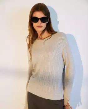 Женский свитер с круглым вырезом косой вязки Woman El Corte Ingls, светло-серый