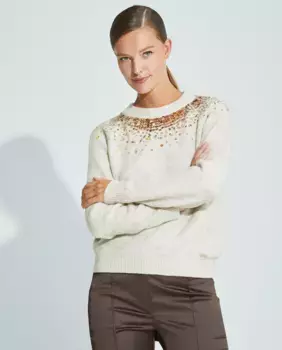 Женский свитер с круглым вырезом, расшитый пайетками Trucco, цвет Crudo