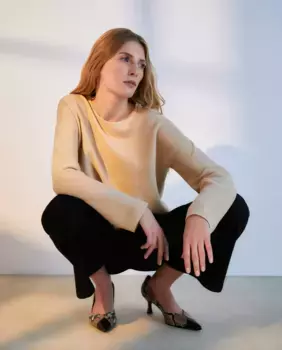 Женский свитер с круглым вырезом вязанной вязки Woman El Corte Ingls, цвет 120 Crudo