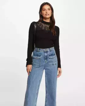 Женский свитер с кружевом и высоким воротником Morgan, черный