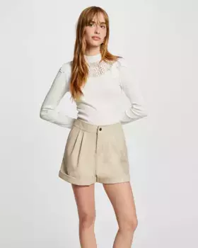 Женский свитер с кружевом и высоким воротником Morgan, цвет Crudo