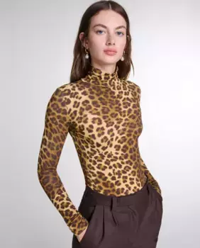 Женский свитер с леопардовым принтом Maje, коричневый