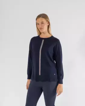 Женский свитер с линией металлизированной нити по центру October, темно-синий