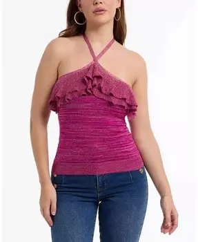 Женский свитер с люрексом и оборками Bebe, зеленый