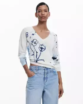 Женский свитер с маками Desigual, белый
