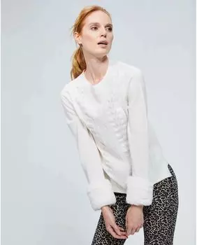 Женский свитер с манжетой из экологического меха Georges Rech Pars, белый