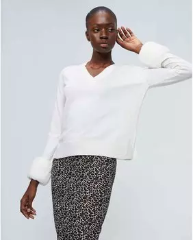 Женский свитер с манжетой из экологического меха Georges Rech Pars, белый