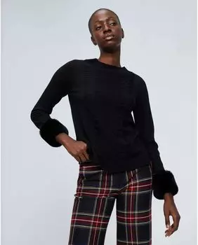 Женский свитер с манжетой из экологического меха Georges Rech Pars, черный