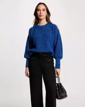 Женский свитер с открытыми плечами и люрексом Morgan, синий