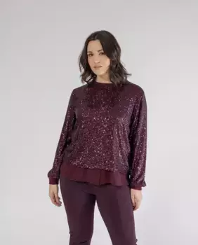 Женский свитер с пайетками и юбкой October, бордовый