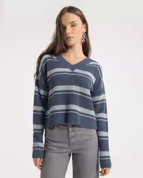 Женский свитер с полосатым принтом и V-образным вырезом Noon, синий