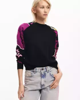 Женский свитер с принтованными рукавами Desigual, черный