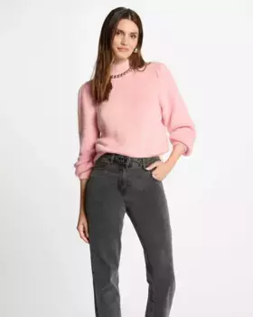 Женский свитер с пышными рукавами и высоким воротником Morgan, розовый