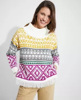 Женский свитер с разноцветным принтом и бахромой Nalle, мультиколор