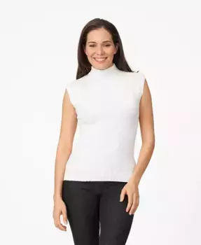 Женский свитер с ребристой вязкой, высоким воротником и короткими рукавами Cable & Gauge, белый