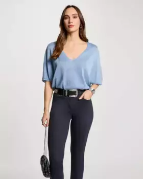 Женский свитер с рукавом 3/4 и V-образным вырезом Morgan, голубой