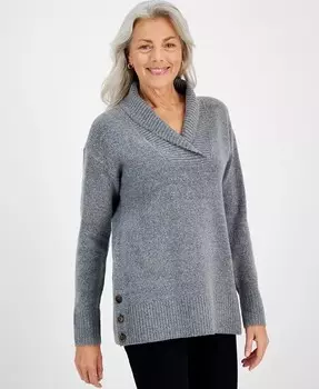 Женский свитер с шалевым воротником и пуговицами Style & Co, серый
