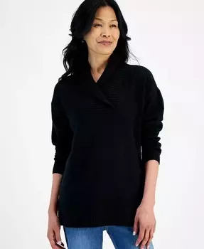 Женский свитер с шалевым воротником и пуговицами Style & Co, черный