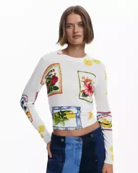 Женский свитер с тропическими наклейками Desigual, белый