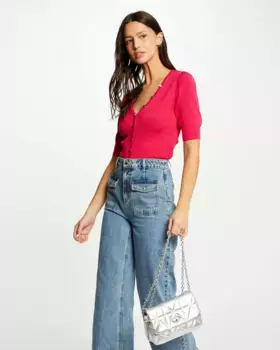 Женский свитер с V-образным вырезом и короткими рукавами Morgan, красный