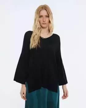 Женский свитер с V-образным вырезом и французскими рукавами Andam, темно-синий