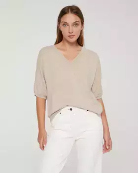 Женский свитер с V-образным вырезом и короткими рукавами Andam, цвет Piedra