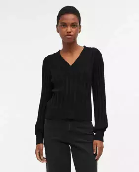 Женский свитер с V-образным вырезом и длинными рукавами Object, черный